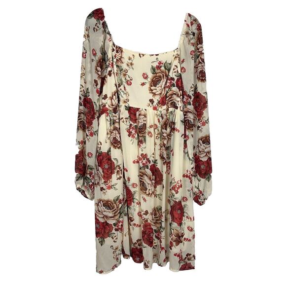 Shein Curve Women's Cream Floral Dress Long Sheer Balloon Sleeve Romantic 4X - Picture 1 of 7